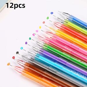 TEMU 12개 팁 컬러 젤 펜 세트, 0.5mm 미세한 끝, 고용량, 부드러운 필기감, 사무실 및 학교에 적합