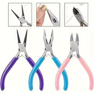 TEMU 3pcs 전문 스틸 목걸이 플라이어 세트 - 체인 노스, 라운드 노스, 와이어 커터와 편안한 그립 - 내구성, 손으로 만드는 데 적합, 진주 껍질 공예 - 필수 핸드 도구, 공예 도구 | 에르고노믹 그립 | 내구성 있는 스틸