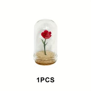 TEMU 인공 장미가 있는 미니 유리 돔 1개 - ABS 소재 인형집 장식, 혼합 색상, 전기 필요 없음 다이오라마용, 수집품 및 사진 소품, 매력적인 장식 아이템 | 유리 돔 커버