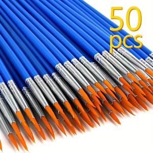 TEMU 50pcs 페인트 브러시 세트, 나일론 평면 및 원형 브러시, 아크릴, 워터 컬러, 오일 페인팅, DIY 라인 드로잉, 세라믹 페인팅, 디테일 워크, 크래프트 브러시, 브러시에 적합합니다.
