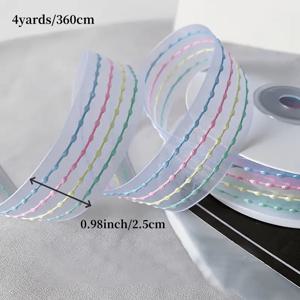 TEMU 1팩 4야드 무지개 줄무늬 오간자 리본 - 폭 1.57인치 & 0.98인치, 파스텔 및 선명한 색상, DIY 공예용 경량 폴리에스터, 선물 포장, 휴일 장식(크리스마스, 발렌타인데이, 아버지의 날)