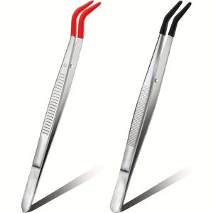 TEMU 2pcs 현대 스테인레스 스틸 핀자에 빨간 고무 손잡이가 있는 - 내구성 있는 플라스틱 코팅 금속, 눈썹 연장 도움을 위한 인간 중심 디자인, 동전 및 우표 클립, DIY 프로젝트 및 전문 사용, 눈썹 연장 도구, 튼튼한 금속 클립