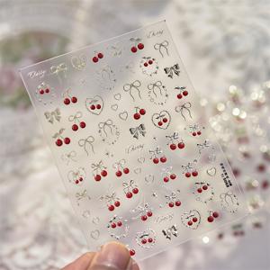 TEMU 1pc 귀여운 리본 딸기 & 빨간 체리 네일 스티커 - 달콤한 스타일 네일 아트 데칼 | 다용도 DIY 크래프트 폰 케이스, 저널 및 더 많은 것에 사용 | 쉽게 적용 및 제거 | 여성, 네일 아트 장식에 완벽한 선물 | 재미있는 디자인 | 자체 접착 스티커, 딸기 네일 아트 스티커|네일아트|네일스티커