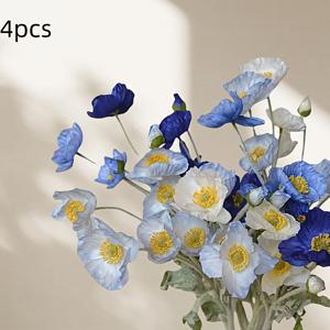 TEMU 2/4pcs 아이슬란드 팝피 인공 꽃 보석 - 아이스 블루, 라이트 블루 & 로열 블루 현실적인 터치 인공 꽃 - 홈 데코, 결혼식, 크리스마스, 할로윈, 부활절, 한ук카, 추수 감사절을 위한 완벽한 선물 - 로맨틱하고 우아한 미적, 웨딩 데코 | 생동감 있는 꽃 화보 | 현실적인 인공 꽃, 꽃 장식