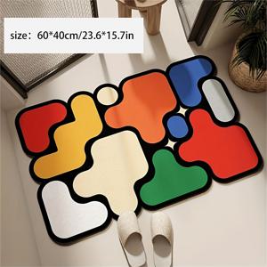 TEMU 1pc 컬러풀 다이아토마세스 이스 토지 바닥 매트 - 미끄럼 방지, 빠른 건조, 초소프트 폴리에스터 및 다이아토마스 이스 토지, 욕실 및 주방 사용에 이상적, 직사각형 모양, 기계제작, 쉽게 청소할 수 있는 욕실 매트