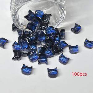 TEMU 100개 귀여운 고양이 머리 유리 비즈 - 블랙, 화이트, 그린, DIY 장신구로 팔찌, 목걸이, 귀걸이, 손수작업 액세서리, 귀여운 고양이 디자인, 보석 만들기 장식, 장신구 비즈 | 귀여운 고양이 디자인 | 부드러운 텍스처