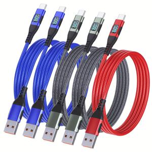 TEMU 5개 세트 네 가지 색상 USB-C to USB-A 케이블 3.3/6.6/10ft 고속 충전 와트 표시기 포함 3A 전류 나일론 브레이드 코드 USB3.0 호환 아이폰 프로, 삼성 S23, 아이패드 프로, 맥북 프로 2022, 구글용 (검정 빨강 초록 파랑)