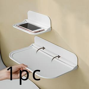 TEMU 1pc 드릴 없음 벽걸이 접이식 선반 - 욕실, 주방, 침실, 사무실용 펜치 없는 접이식 보관 랙 - 내구성 있는 플라스틱 현대적인 가정용 정리 바구니, 쉬운 조립, 공간 절약 디자인, 랙