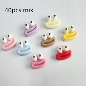 TEMU 40개 귀여운 만화 소시지 입 귀금속 - 큰 눈이 있는 컬러풀한 레진 펜던트 DIY 보석, 헤어 클립, 폰 케이스 및 공예 장식, 귀여운 귀금속, 재미있는 디자인, 내구성 있는 공예 재료