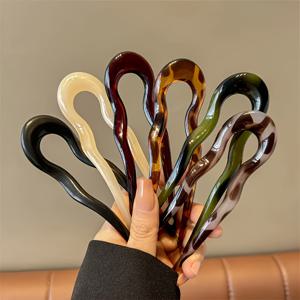 TEMU 6pcs 세트, 우아한 U자형 헤어클립, 아크릴 소재, 빈티지 스타일, 오벌 디자인, 단색, 여성용 헤어스타일 및 한푸·청산 액세서리, 발렌타인데이와 어머니날 선물 추천, 사계절 착용 가능