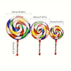 TEMU 2pcs 컬러풀한 롤리팝 타ンブ린 세트, 타ンブ린 1개와 해머 1개 포함 - 25.4cm, 20.32cm, 15.24cm 리듬과 음악 교육 퍼쿠션 악기, 밝은 스웜 패턴 포함, 드럼 스틱 포함, 청소년 및 성인에게 적합