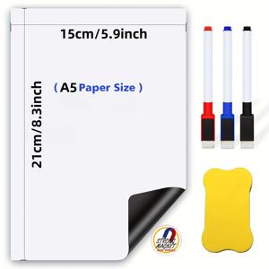 TEMU 5pcs/set(1pc 자석 드라이 에라세 화이트보드 및 3pcs 자석 화이트보드 펜&1pc 자석 지우개) 냉장고, 자체 접착, 식사 계획, 쇼핑 목록, 사무실 공지 보드