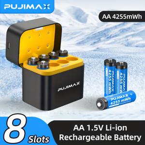 TEMU PUJIMAX 8 충전식 리튬 AA 배터리, 고속 충전기 포함, 4255mWh 대용량 AA 배터리, 2.5시간 초고속 충전, 내구성 강화, 최대 2000회 충전 주기, 1.5V 상온 및 압력 유지, 과충전 방지 안전 충전, LED 표시등, 플래시, 카메라, 스마트 도어락, 연소방지 알람, 리모컨, 마이크, 알람 시계, 무선 기기 호환|시계