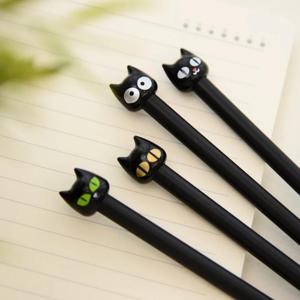 TEMU 4개 캣 시그니처 펜 큰 눈 검은 고양이 인형 젤 펜 0.5mm 검은 젤 펜 상품