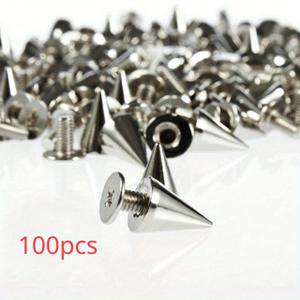 TEMU 100개 셋의 멋진 펑크 콘 스터드와 - 7x10mm 나사백 - 은색 합금 - 가죽, 가방 및 신발에 완벽합니다