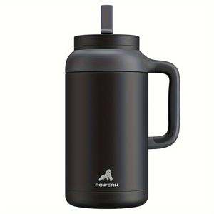 TEMU POWCAN 64oz 스테인리스 스틸 보온 텀블러, 손잡이 & 빨대 뚜껑 포함 - 누수 방지, 식기 세척기 사용 가능, 음료를 36시간 동안 차갑게 유지, 미끄럼 방지 베이스 - 집, 사무실, 체육관에 완벽함|텀블러