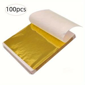 TEMU 100장 금속 골드 호일 시트 2.95x3.15인치 - 메탈릭 마감, 페인팅, 스크랩북킹, 선물 포장 및 샴페인 장식용 - 다목적 DIY 아트 용품, 보석 제작용 골든 참, 반짝이는 질감, 반사 표면, 예술가와 화가들을 위한 액세서리