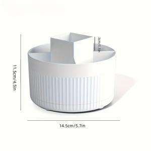 TEMU 구획이 있는 회전 메이크업 브러쉬 정리함 - 화이트 폴리프로필렌 화장품 보관 및 연필 홀더, 브러시, 립스틱 및 사무용품을 위한 다기능 데스크탑 오거나이저, 회전 홀더 | 세련된 화이트 디자인 | 질감 마감