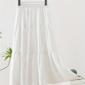 TEMU 여성용 우아한 화이트 A라인 맥시 스커트 - 하이웨이스트, 루즈핏, 폴리에스터 블렌드, 봄, 여름, 가을에 완벽한 올시즌 스커트|우아한 A라인 스커트|폴리에스터 블렌드