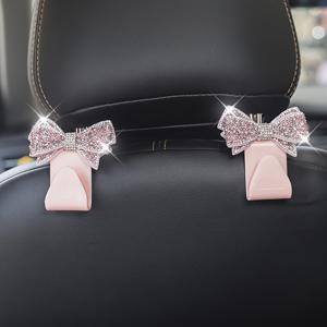 TEMU 2pcs 스파클링 패션 풀 라인스톤 리본 백서트 후크 자동차 인테리어 보관 후크 장식, 범용 적합, 다른 플라스틱 재질 - 정리 및 세련된 액세서리 보관을 위한 이상적인 자동차 정리 및 보관|인테리어소품