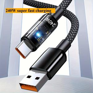 TEMU 240W 투명 디자인 USB-A to Type-C 고속 충전 케이블 1m (3.3ft - 아이폰 16/15 프로 맥스, 갤럭시 S26/S25/S24 울트라, 아이패드 프로, 화웨이, 샤오미 데이터 싱크용