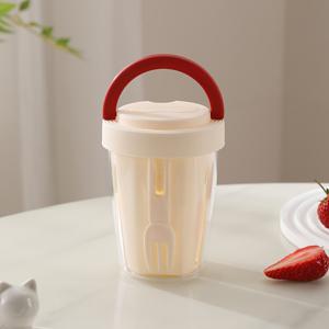 TEMU 2pcs 세트의 양층 과일 샐러드 컵과 포크, 뚜껑이 있는 밀봉 방수 과일 샐러드 보관 컵, 가정용 식품 등급 과일 컵, 우아하고 편리한 양층 과일 컵 아침 샐러드 컵, 포크가 있는 택아웃 피크닉 (화이트 + 노랑 + 보라색)