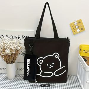 TEMU 귀여운 만화 곰 프린트 나일론 크로스바디 백 여성용 - 대용량 조절 가능한 숄더백, 탈착식 파우치 포함, 지퍼 잠금 & 애니메 테마 디자인, 안전한 여행 가방, 내구성 있는 캐리올 액세서리