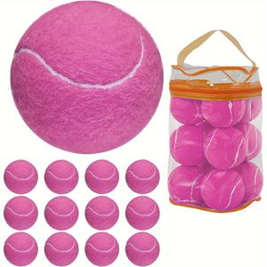 TEMU 12pcs, 내구성 테니스 공, 초보자를 위한 높은 바운스 연습 테니스 공, 야외 연습 훈련을 위한 휴대용