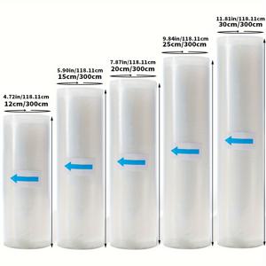 TEMU 식품 보존용 5개 진공 포장 봉투 - BPA 프리, 투명, 길이 300cm/118인치, 폭 4칸/10°C, 음식 신선도 유지 (6-10개월), 고기, 곡물, 과일 및 채소에 이상적, 주방 보관 솔루션, 신선도 유지 | 주방 필수품 | 내구성 있는 애완동물 포장 봉투, 식품 진공 포장기