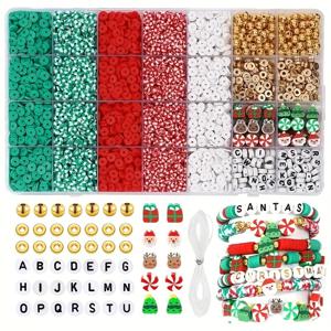 TEMU 2800/5300pcs 크리스마스 6Mm 소프트 클레이 비즈 키트, 폴리머 플랫 라운드 및 문자 간격 비즈 DIY 보석 만들기, 팔찌, 목걸이 공예 로프와 함께