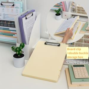 TEMU 컬러풀 2-in-1 A4 클립보드 & 파일 정리함 - 튼튼한 PP 소재, 학생용 필기 패드가 있는 다기능 문서 거치대, 사무실 회의 및 시험지 보관, 사무용 보관함|클립보드