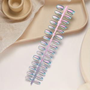 TEMU 블루 & 핑크 오로라 프레스 온 네일 - 30개 사각 짧은 광택 이리데스 네일 세트 미러 피니시 - 다양한 크기와 함께 범용 적합, 럭셔리 매니큐어를 위한 빠른 적용 가능성.