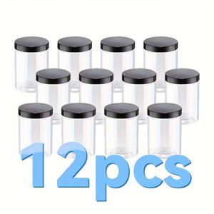 TEMU 280ml 투명한 둥근 플라스틱 주전자, 넓은 입구 PET 재질, 선택적으로 금색, 은색, 검정색, 흰색 뚜껑이 있는 10oz 재충전 가능한 밀봉 저장 용기, 여행용 저장, 화장품, 로션, 크림, 아이섀도우, 오일, 건조한 과일, 꿀, 견과류, 샘플에 적합합니다.