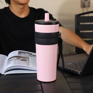TEMU 710ml 스테인리스 스틸 보온 보냉 텀블러 스트로우 포함 - 누수 방지, PVC 무함유, 차량 및 야외 사용에 적합, 물 텀블러 보온|텀블러