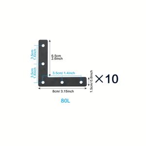 TEMU 10팩, L형 플랫 브래킷, 코너 브라켓 블랙 코너 수리용 접착판 40//80mm (1.6/2/2.4/3.2인치 목재 테이블, 의자, 소파, 침대, 캐비닛 및 창문용