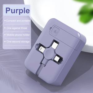 TEMU 마카롱 컬러 리트랙터블 USB 케이블 & 내장형 폰 스탠드 충전기, 아이폰, , 샤오미, 오프, 바이보용 멀티 충전 포트 - 휴대폰 충전 코드