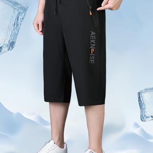 TEMU 남성용 퀵 드라이 3/4 스포츠 바지, 여름, 캐주얼, 단색, 버뮤다, 폴리에스터, 스트레치되지 않음, 직조, 130g/m², 지퍼 포켓 포함, 일상적인 피트니스 트레이닝용