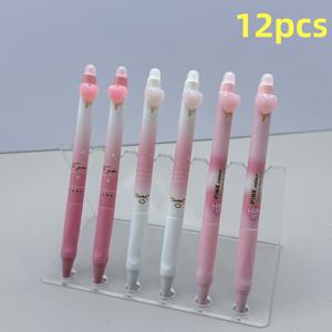 TEMU 6개/12개 - 핑크 하트 테마 클릭 가능한 지우개 펜, 0.5mm 블랙 잉크, 부드러운 글쓰기, 학교 및 사무실 용품에 적합, 학교용품, 고가의 젤 펜