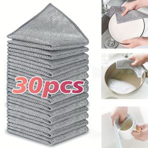 TEMU 30개 스크래치 프리 청소 천, 양면 주방 식기 세척 스폰지, 초미세 마이크로파이버 스틸 울 소파 패드 - 식기와 조리기구에 적합, 단단한 얼룩 제거에 효율적, 캠핑, 여행, 가정용으로 내구성과 컴팩트한 디자인, 흡수성 직물, 식기 세척 천|패드