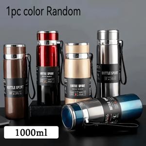 TEMU 33.81oz 스테인레스 스틸 보온 보냉 물병 - 대용량, 야외 스포츠 및 활동을 위한 내구성, 캠핑 액세서리에 이상적, 1000ml, 야외 수분 보급|광택된 마감|내구성 있는 보온, 캠핑용 물병