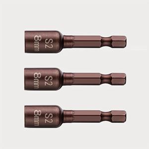 TEMU 3pcs 고강도 자석 스크루드라이버 비트, 8mm 육각 샤크, 물과 얼룩 방지, 빨간색 - 하드 플로어, 전동 핸드 드릴, 꼬리 와이어, 육각 소켓에 적합