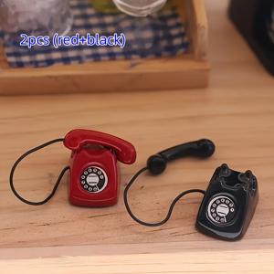 TEMU 2pcs 미니 레트로 전화 모델 장식, 미니 고정 전화, 미니 생명 장면 시뮬레이션 가구 프롭 모델 액세서리, 포켓 장면 DIY 액세서리, 홈 크리에이티브 장식, 작은 조각 장식, 혼합 색상