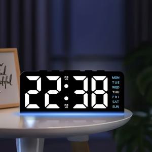TEMU 새로운 LED 대형 캐릭터 디지털 시계, 기분 조명 및 온도/날짜/요일 표시 기능, USB 전원 공급 | 침실과 사무실에 적합한 다기능 홈 패션 알람시계, 개학 필수품|무드등