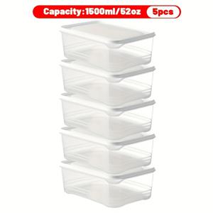 TEMU 5개 세트 1500ml/52oz 전자레인지 사용 가능 뚜껑 포함 밀폐 식품 보관 용기 - BPA 프리 PP 플라스틱, 내열성 & 냉동고 안전 -20°C까지, 미래식 준비용, 남은 음식, 사무실, 여행, 채소, 치즈, 고기용 런치박스