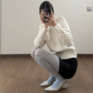 TEMU 1쌍 라이트 블루 여성용 시스루 타이츠 - INS 인플루언서 스타일, 얇고 통기성 좋은 여름 패션, 기계 세탁 가능 솔리드 컬러 팬티스타킹, 캐주얼 웨어, 디자인, 매끈한 질감