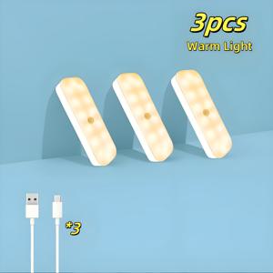 TEMU 3개 세트 충전식 LED 모션 센서 무드등 - 자동 켜짐/꺼짐, 눈부심 없음, 배터리 구동, & 화이트 라이트, 침실·복도·욕실·계단용 - 현대적 미니멀 디자인, 에너지 절약형 조명|무드등