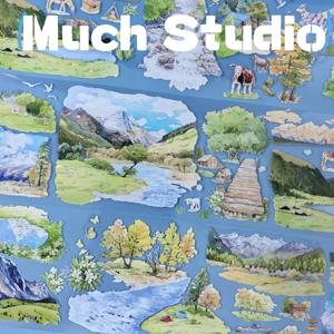 TEMU STUDIO VI 무드 스튜디오 가을 풍경 스크랩북 스티커 - 자체 접착식, 플래너, 휴대폰 케이스, 다이어리용 - 산, 오두막, 호수, 나무 디자인, 가위로 쉽게 잘라내기 가능, 일회용 DIY 공예, 스크랩북, 플래너 장식, 자연 테마 스티커, 쉬운 컷 디자인, PET 소재|다이어리