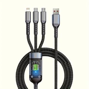 TEMU 100W 최대 3in 1 고속 충전 케이블 USB-A to TypeC 케이블 갤럭시 S24 23 울트라 S22 S21 S20+용, 호너 리얼미 샤오미 USB-A to 라이트닝 케이블 아이폰 14 11용, USB USB-A to TypeC 케이블 아이폰 15/16용