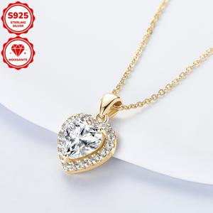 TEMU 1pc 우아한 하트 모양 펜던트 목걸이, 925 스테인리스 실버, 2ct 모이사이트, 14K 골드 플레이트, 4월 출생석, 합성 돌, 할로 디자인, 여성 패션 보석, 결혼식, 휴가, 크리스마스용 - 3.13g|목걸이|탄생석|은목걸이