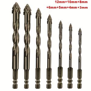 TEMU 7pcs 카르비드 드릴 비트 세트, 네 개의 날카로운 날카로운 비대칭 디자인, 직선 플루트, 건식 드릴 포레실, 세라믹, 유리, 대리석, 콘크리트, 스테인레스 스틸, 돌을 위한